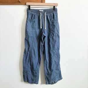 Pact Chambray Wide Leg Pull On Flowy Drawstring Organic Cotton Pants Blue XS